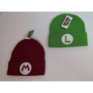 Super Mario Bros. Mario and Luigi 2-Pack Knit Cuffed Cold Weather Beanie One Sz